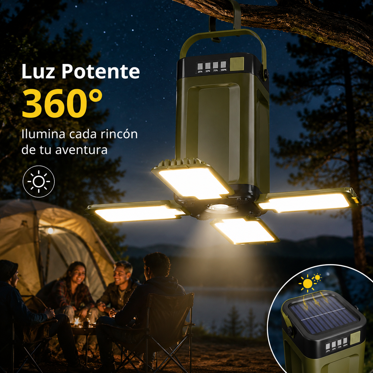 🔦🔦Nueva linterna solar multifuncional para exteriores con función de plegado en cuatro hojas.