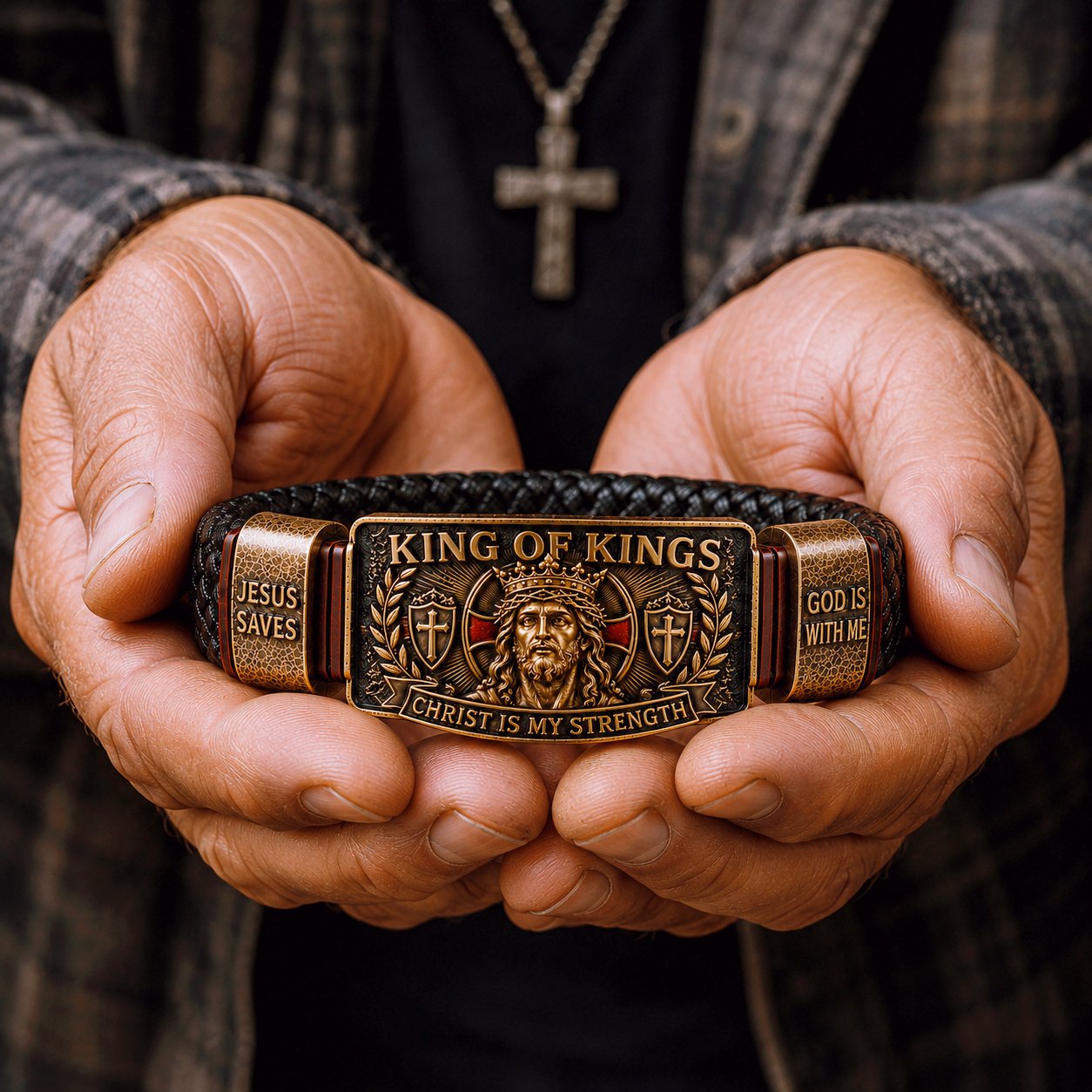 ✝️ King of Kings Faith Ten karkötők - Állítható keresztény csuklópánt ajándék