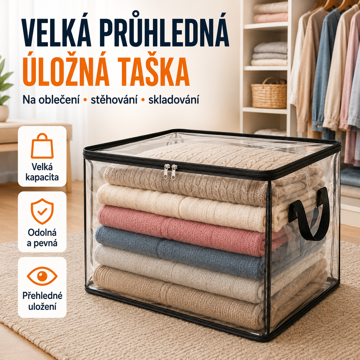 🔥3 kusy 520Kč🔥Časově omezená nabídka: sleva 49 % 📦Velká, odolná, silná, průhledná plastová taška na oblečení, stěhování a skladování