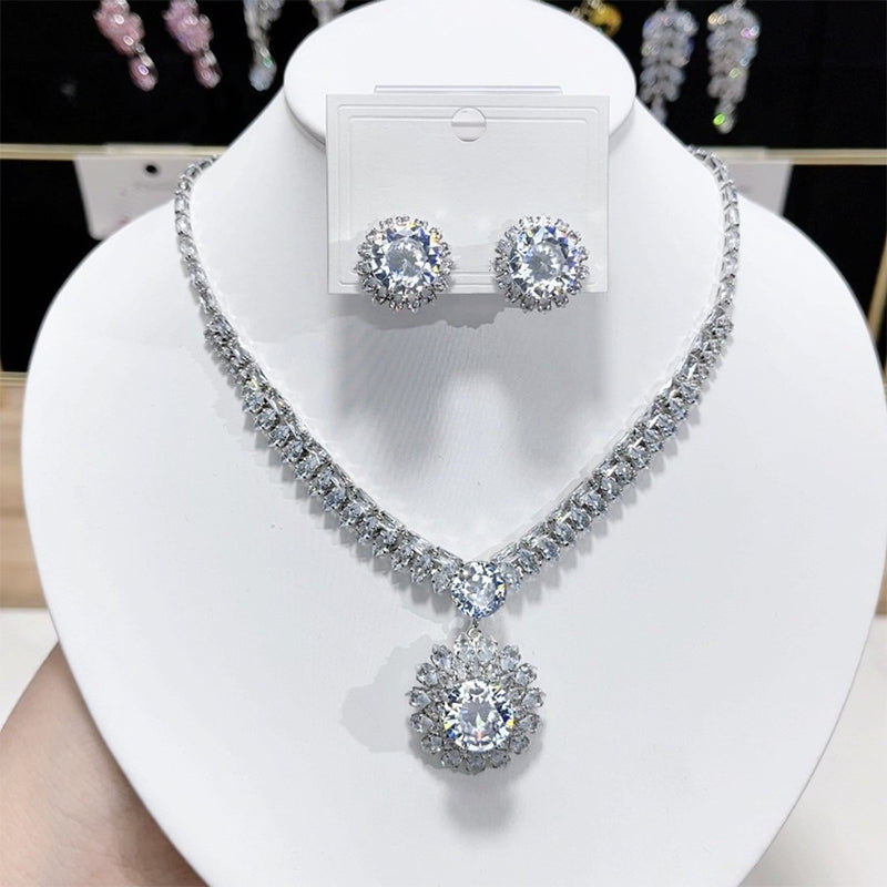 💎 ✨ Csillogó cirkónia nyaklánc és fülbevaló szett: időtlen elegancia, tökéletes ajándék, ideális esküvőkre, partikra, vagy mindennapi luxuskiegészítőként 💍