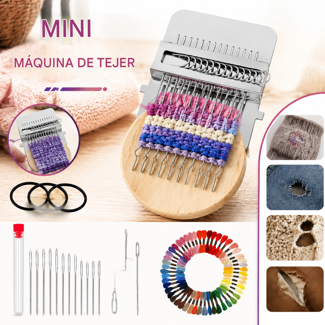 🔥🧵🧩Mini telar DIY Kit de herramientas para reparación de telas