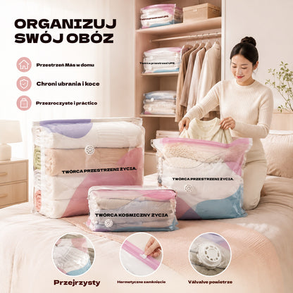 🧳【Zestaw 5 sztuk 109 PLN】💨 Duży, kompresyjny worek próżniowy: Nie wymaga pompki, jest szczelny i idealny do oszczędzania miejsca w walizkach oraz w domu ✈️