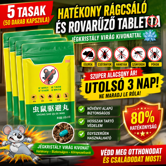 🔥[5 tasak (50 kapszula)] [Szuper alacsony ár - 🐭❌ Az utolsó három napban kapható] Hatékony rágcsáló- és rovarriasztó tabletták jégkristályvirágokkal.