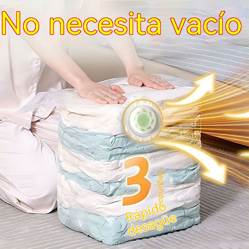 🧳【Juego de 5 piezas】💨 Bolsa de almacenamiento al vacío grande y compresible: no requiere bomba, es a prueba de fugas e ideal para ahorrar espacio en maletas y en casa ✈️