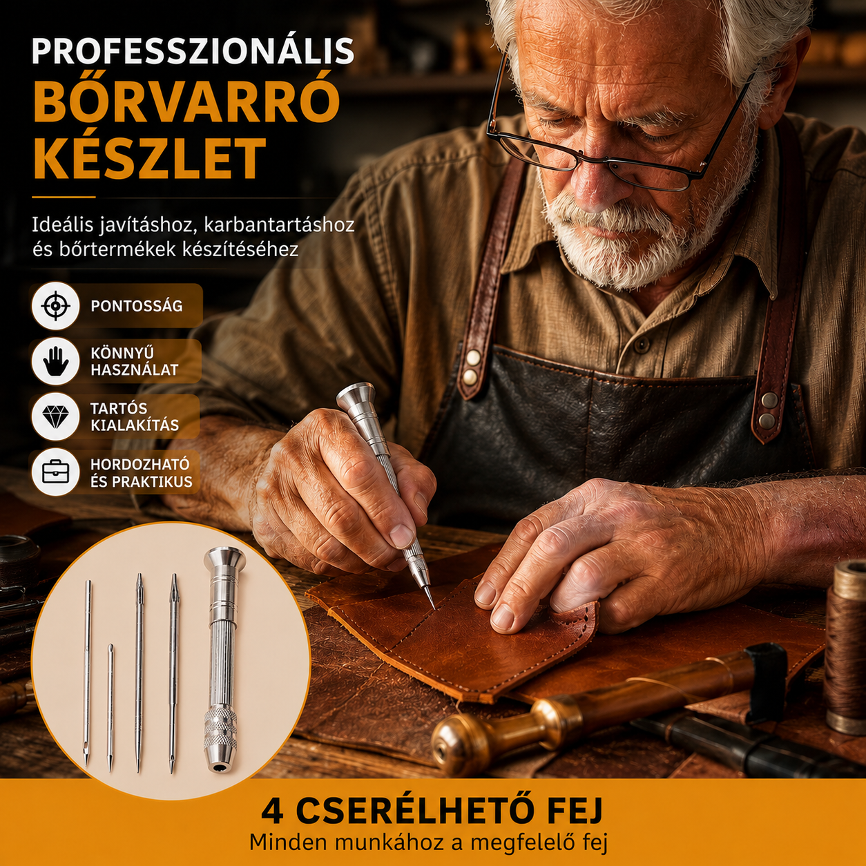 🧵【Vásároljon 1 darabot, és kap 1 ajándékot】👞 5 az 1-ben cserélhető varrótűkészlet – Professzionális készlet cipőjavításhoz és bőrműves munkákhoz 🛠️✨