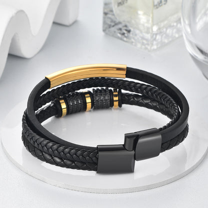 🔥【Compra 1 y llévate 1 gratis】🖤Pulsera de cuero para hombre, nueva, con cordón trenzado, elegante accesorio de acero de titanio y cierre magnético.