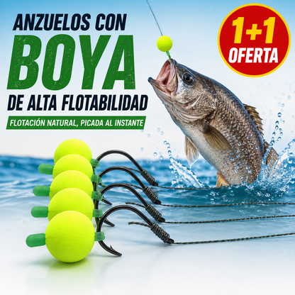 🔥【Compra 1 y llévate 1 gratis】🎣 Anzuelo flotante de alta flotabilidad con bola: ¡flota naturalmente y pica al instante! 🐟💧 Mantiene el cebo a la profundidad perfecta: más picadas, menos espera. 🔴⚡