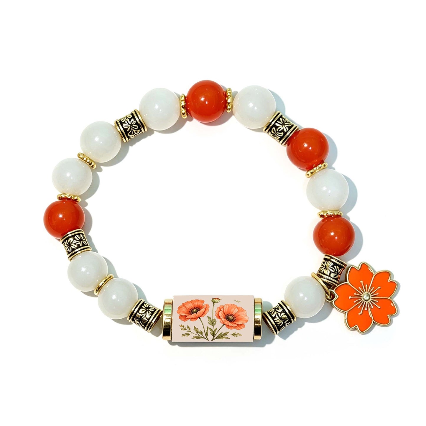 🔥【Compra 1 y llévate 1 gratis】🎁✨Pulsera de flores de cumpleaños de diciembre con colgante de rosa en forma de gota de aceite de aleación y pulsera de calcedonia🌸