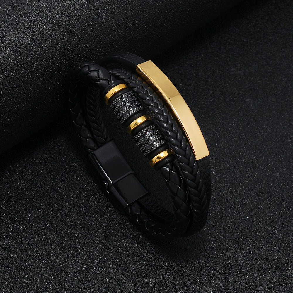 🔥【Compra 1 y llévate 1 gratis】🖤Pulsera de cuero para hombre, nueva, con cordón trenzado, elegante accesorio de acero de titanio y cierre magnético.