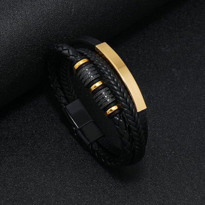 🔥【Compra 1 y llévate 1 gratis】🖤Pulsera de cuero para hombre, nueva, con cordón trenzado, elegante accesorio de acero de titanio y cierre magnético.