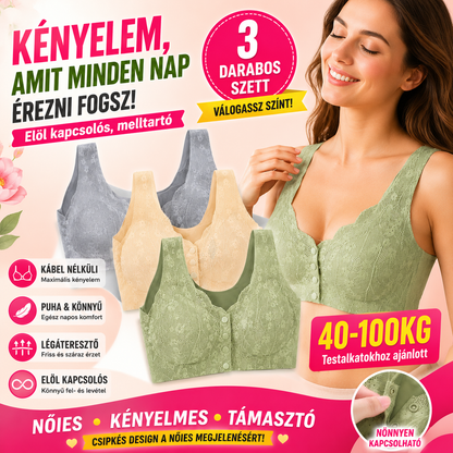 😍【3 darab】【40-100KG】Női vezeték nélküli csipke melltartó elülső rögzítéssel