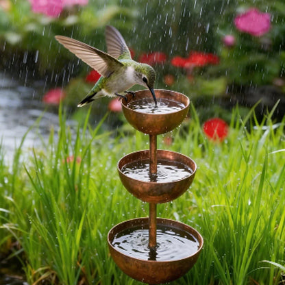 🌧️🐦Comedero y bebedero rústico de metal de tres niveles con soporte💚