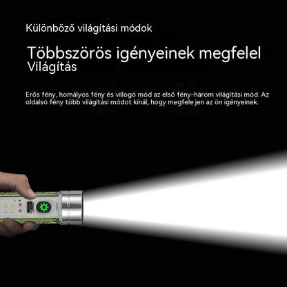 👍👍Kompakt, nagy fényerejű zseblámpa többfunkciós oldalsó fénnyel, C típusú gyorstöltéssel, hordozhatósággal és ultrahosszú akkumulátor-üzemidővel.