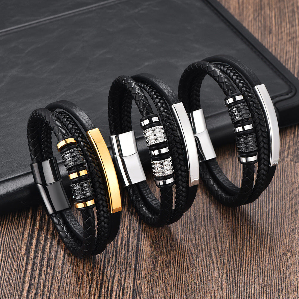 🔥【Compra 1 y llévate 1 gratis】🖤Pulsera de cuero para hombre, nueva, con cordón trenzado, elegante accesorio de acero de titanio y cierre magnético.