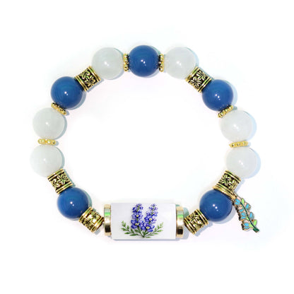 🔥【Compra 1 y llévate 1 gratis】🎁✨Pulsera de flores de cumpleaños de diciembre con colgante de rosa en forma de gota de aceite de aleación y pulsera de calcedonia🌸