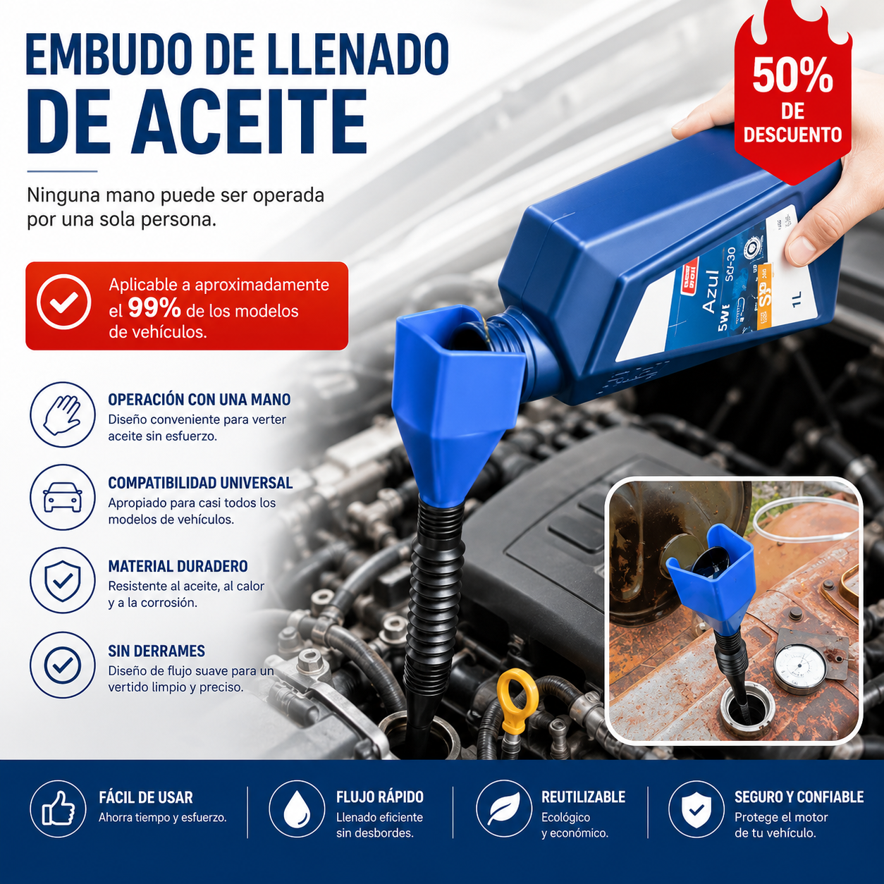 🔥【5 piezas】🚗Herramienta para repostar y verter combustible en el coche, embudo manos libres🔥