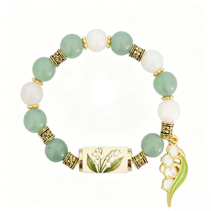 🔥【Compra 1 y llévate 1 gratis】🎁✨Pulsera de flores de cumpleaños de diciembre con colgante de rosa en forma de gota de aceite de aleación y pulsera de calcedonia🌸