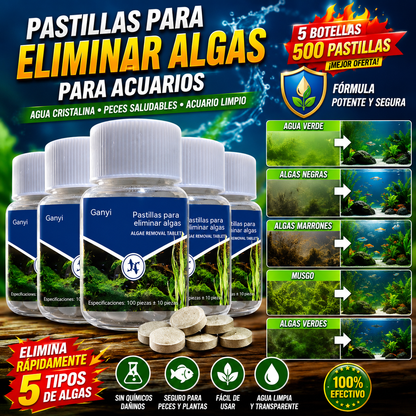 🔥【5 frascos - 500 tabletas】🐠🌿 Tabletas para el control de algas en acuarios: adecuadas para agua verde, algas negras, algas marrones, musgo y algas verdes.