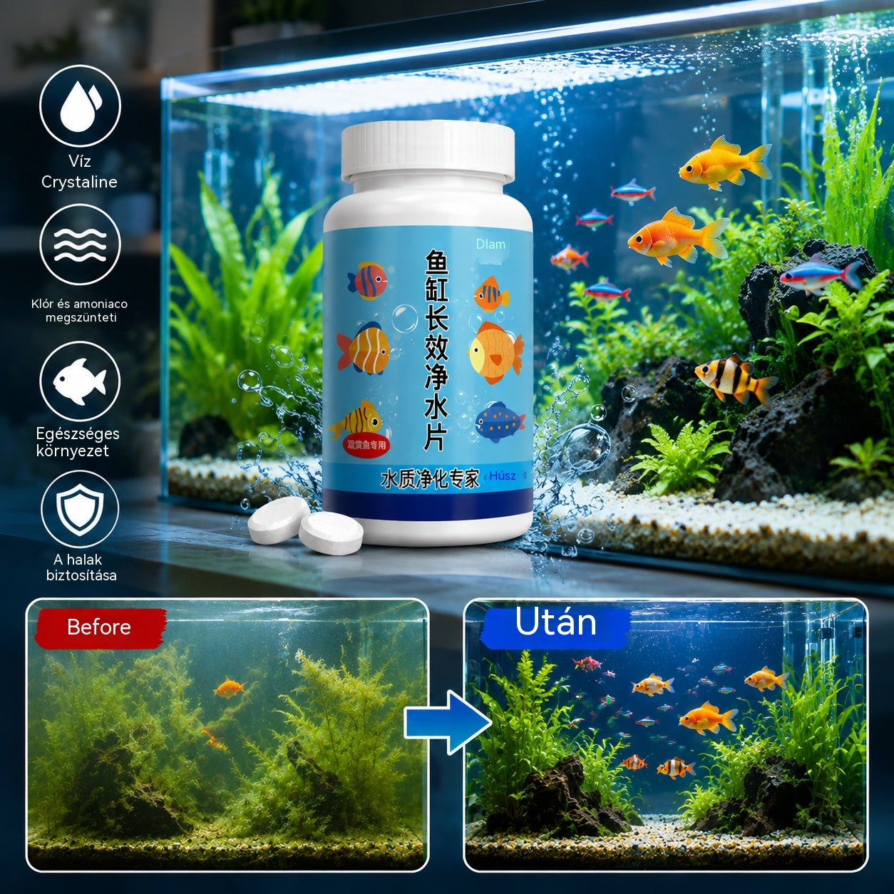 🔥Vásárolj 1-et, kapsz 1-et ingyen (2 üveg - 400 darab)🐠🌿 Akváriumvíz-tisztító tabletták + oxigénes tabletták