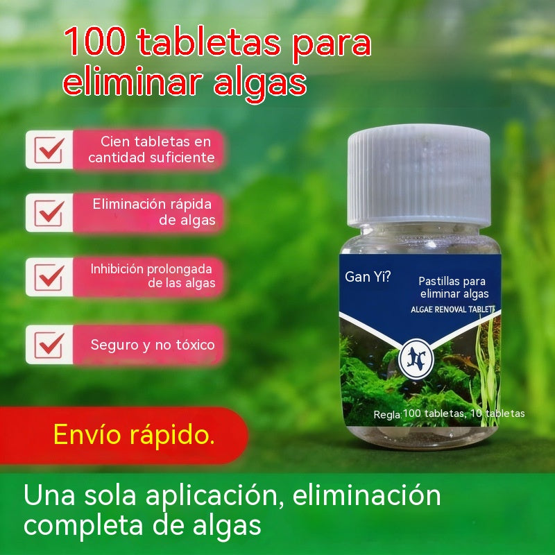 🔥【5 frascos - 500 tabletas】🐠🌿 Tabletas para el control de algas en acuarios: adecuadas para agua verde, algas negras, algas marrones, musgo y algas verdes.