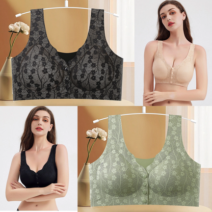 😍【Compra 1 y llévate 1 gratis】❤️【40-100 kg】2026 Nuevo sujetador de cierre frontal sin aros para mujer, tirantes sin costuras, push-up y antiflacidez