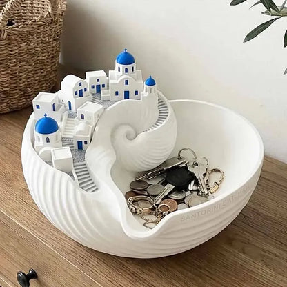 🌊🔑Görög sziget stílusú tárolótálca kagylóval és kulcsfogantyúval