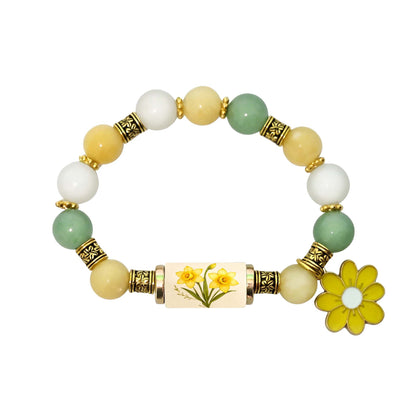 🔥【Kup 1, a 1 dostaniesz gratis】🎁✨Bransoletka urodzinowa z kwiatami na grudzień z zawieszką z róży w kształcie kropli oleju i bransoletką z chalcedonu🌸