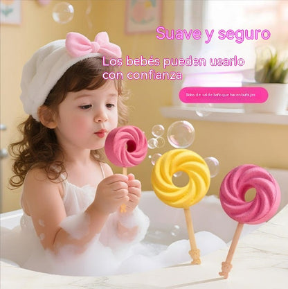 2 PIEZAS🍭Bolas de baño reutilizables con forma de piruleta, coloridas bolas de burbujas para un baño divertido🍭