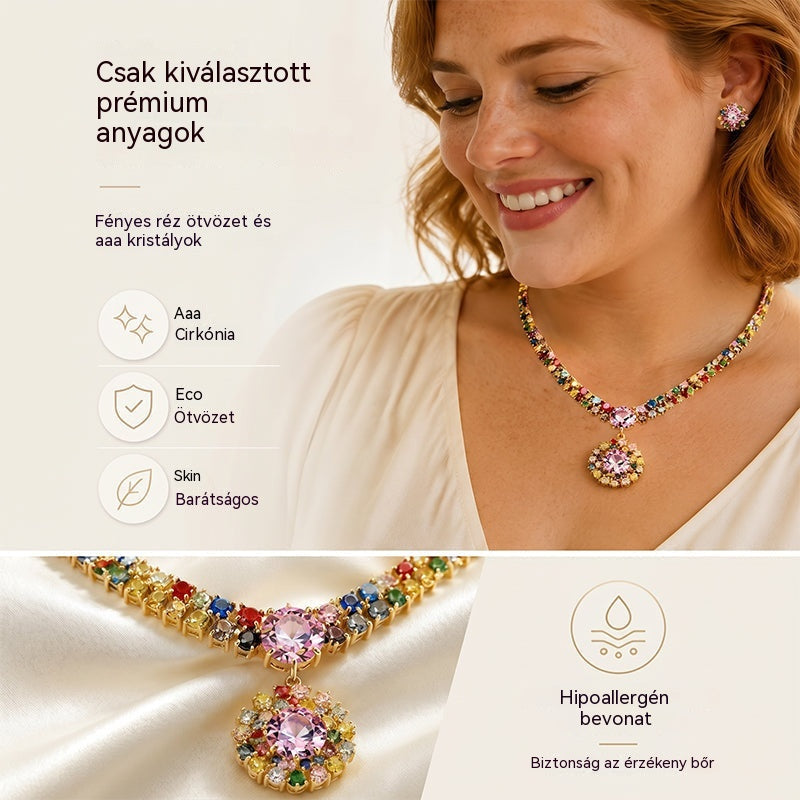 💎 ✨ Csillogó cirkónia nyaklánc és fülbevaló szett: időtlen elegancia, tökéletes ajándék, ideális esküvőkre, partikra, vagy mindennapi luxuskiegészítőként 💍