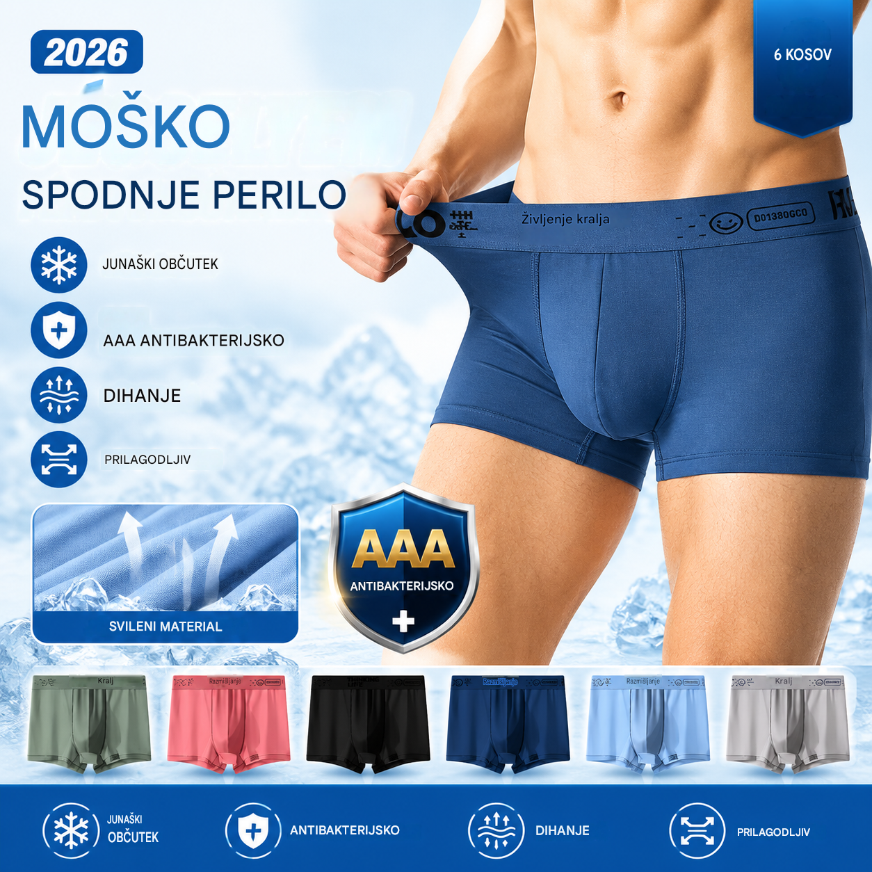 🏆Kupite 3, dobite 3 brezplačno【40-110kg】2026 nove, antibakterijske, U mrežaste konveksne modalne moške boksarice velike velikosti