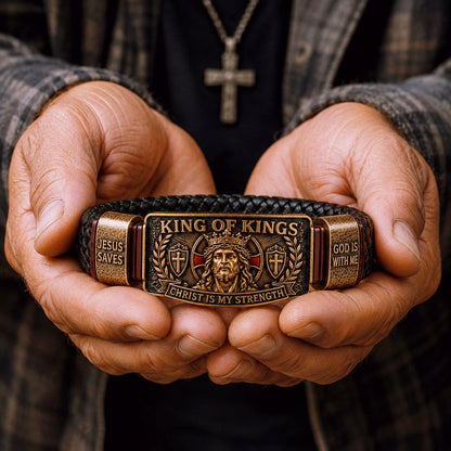 ✝️ King of Kings Faith Ten karkötők - Állítható keresztény csuklópánt ajándék