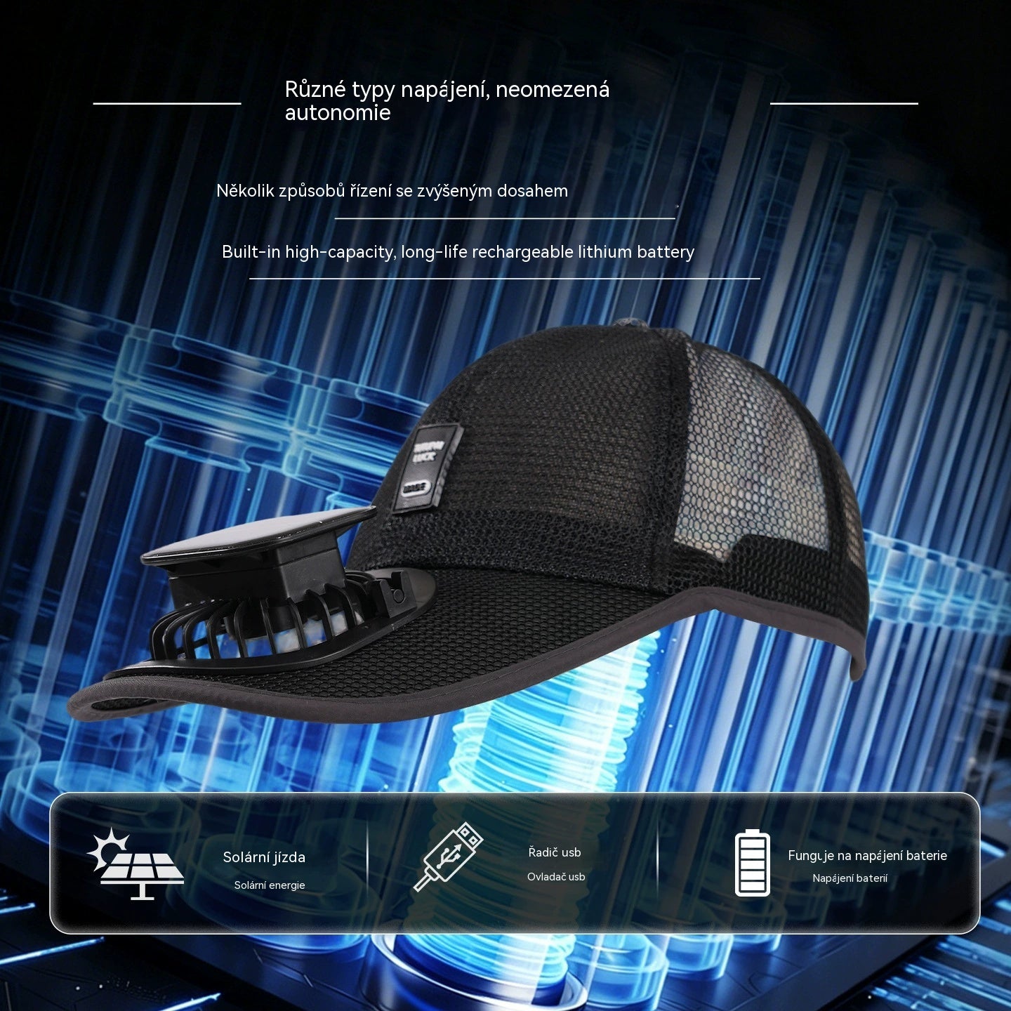 🧢【Rychlé chlazení】❄Bejzbalová čepice se solárním ventilátorem