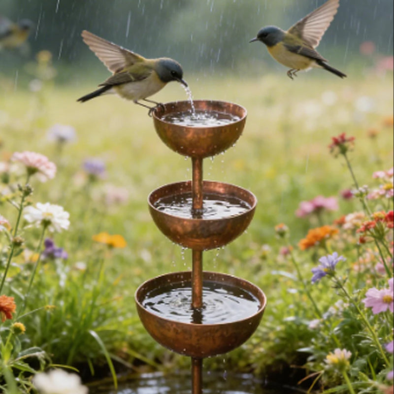 🌧️🐦Comedero y bebedero rústico de metal de tres niveles con soporte💚