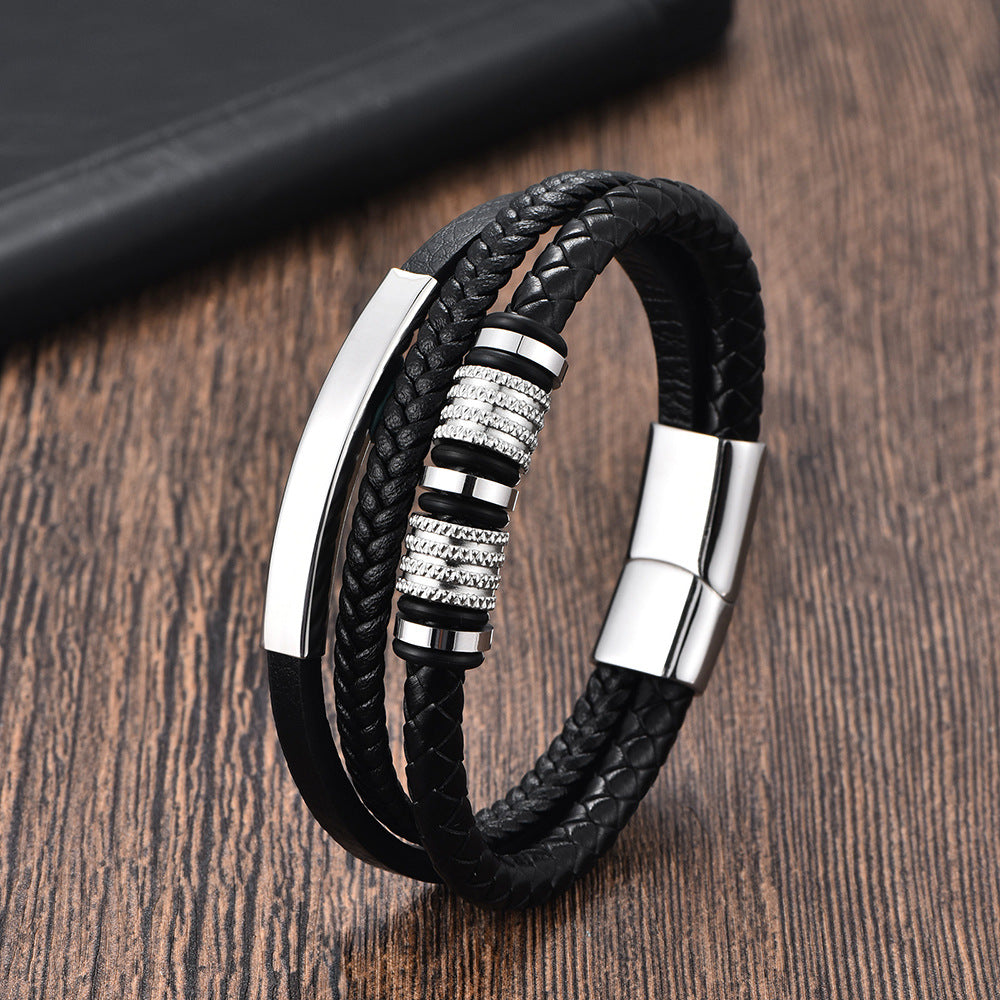 🔥【Compra 1 y llévate 1 gratis】🖤Pulsera de cuero para hombre, nueva, con cordón trenzado, elegante accesorio de acero de titanio y cierre magnético.
