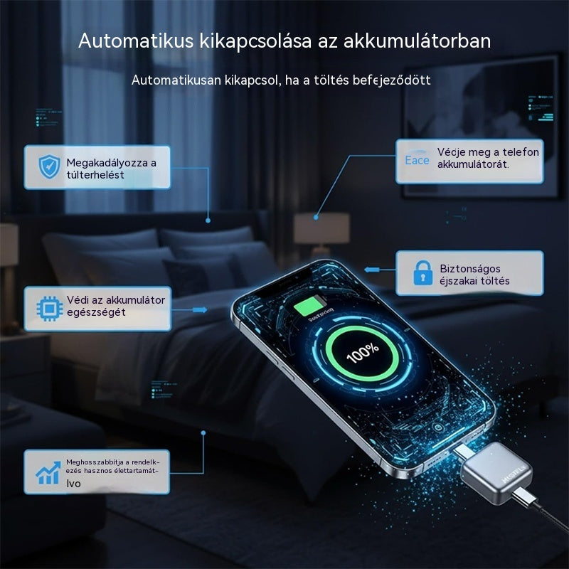 📳📳X01 140 W-os intelligens töltőleválasztó gyorstöltéssel: automatikus kikapcsolás, akkumulátorvédelem és biztonságos éjszakai töltés, C típusú.