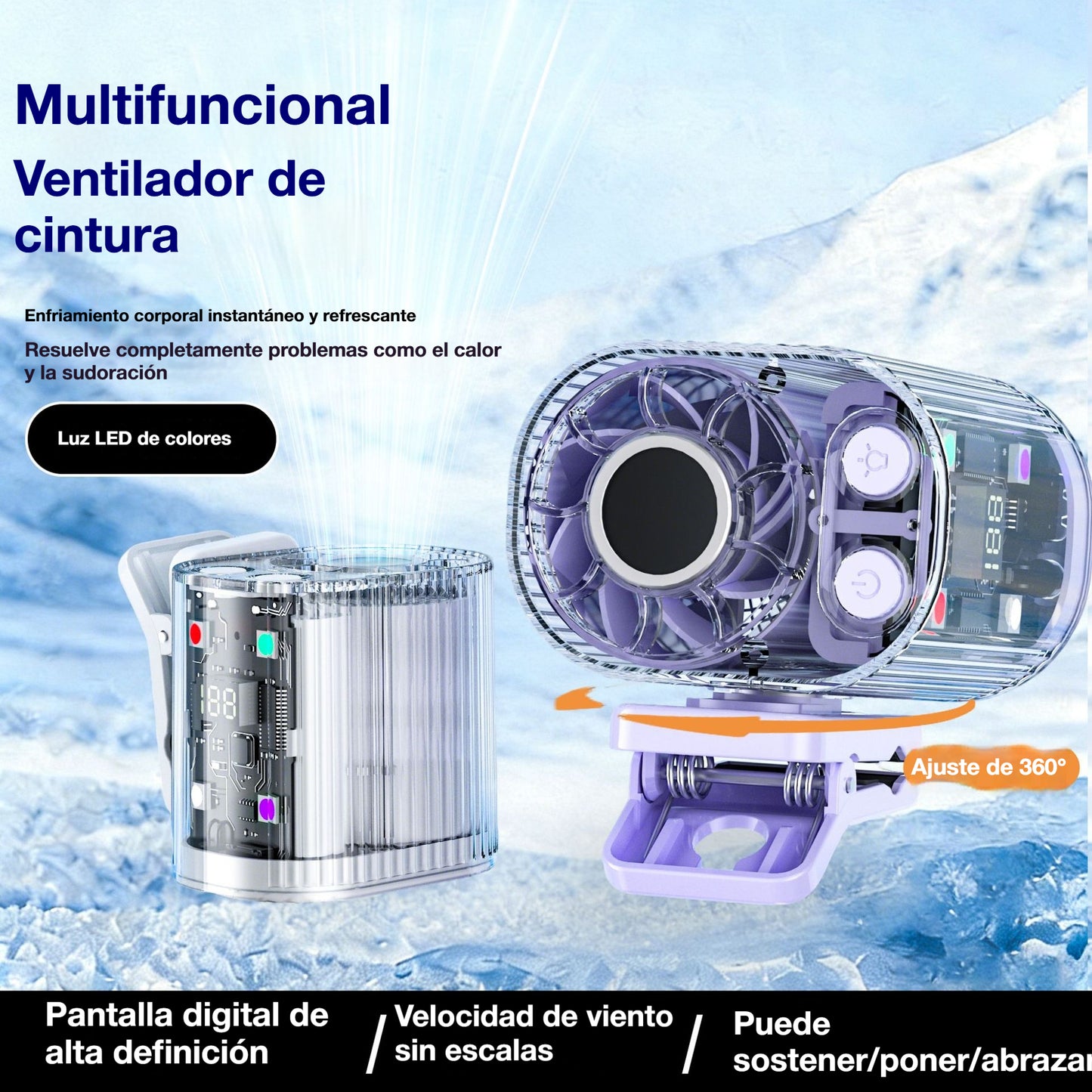 🌀Ventilador multifuncional de alta velocidad que se coloca en la cintura para una sensación de enfriamiento y frescura instantánea en todo el cuerpo, con pantalla LED.