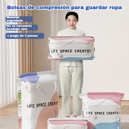 👕📦【5 piezas 25 euros】Bolsas de compresión para guardar ropa, no requieren vacío, diseño reforzado.