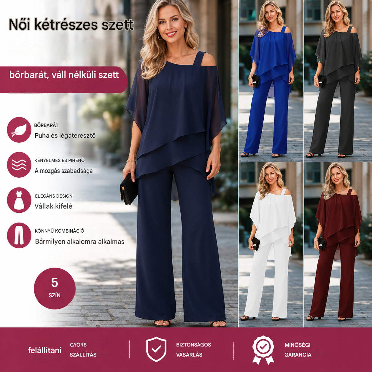 ⏳ Korlátozott ideig tartó ajánlat ⏰【50-120 KG】👚👖 Női kétrészes szett: bőrbarát anyag, ejtett vállú fazon ✅【Felső + Nadrág】