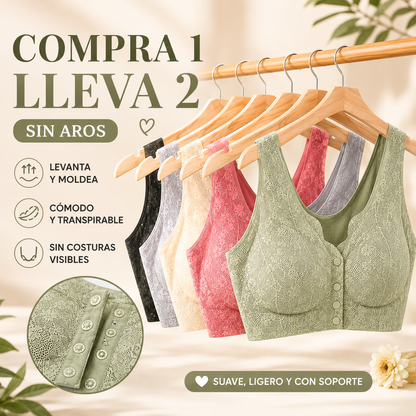 😍【Compra 1 y llévate 1 gratis】❤️【40-100 kg】2026 Nuevo sujetador de cierre frontal sin aros para mujer, tirantes sin costuras, push-up y antiflacidez