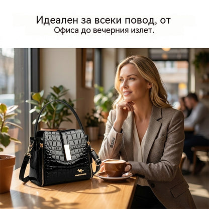 👜 ОГРАНИЧЕНА ВРЕМЕВА ОФЕРТА: 50% ОТСТЪПКА! ✨ Дамска чанта с лъскав крокодилски принт: Структурирана, със златни детайли, просторна и елегантна 💼