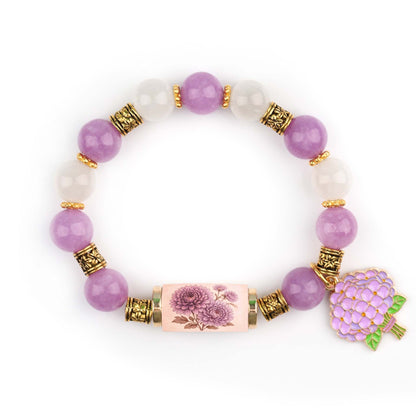 🔥【Compra 1 y llévate 1 gratis】🎁✨Pulsera de flores de cumpleaños de diciembre con colgante de rosa en forma de gota de aceite de aleación y pulsera de calcedonia🌸