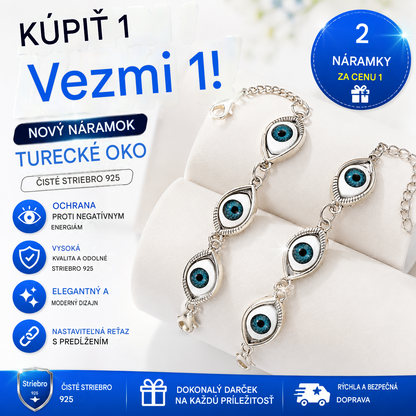 🔥【Kúp 1 a získaj 1 zadarmo】Nový náramok zo striebra 925 s tureckým očkom, vrátane predlžovacej retiazky.
