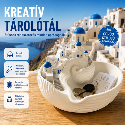 🌊🔑Görög sziget stílusú tárolótálca kagylóval és kulcsfogantyúval