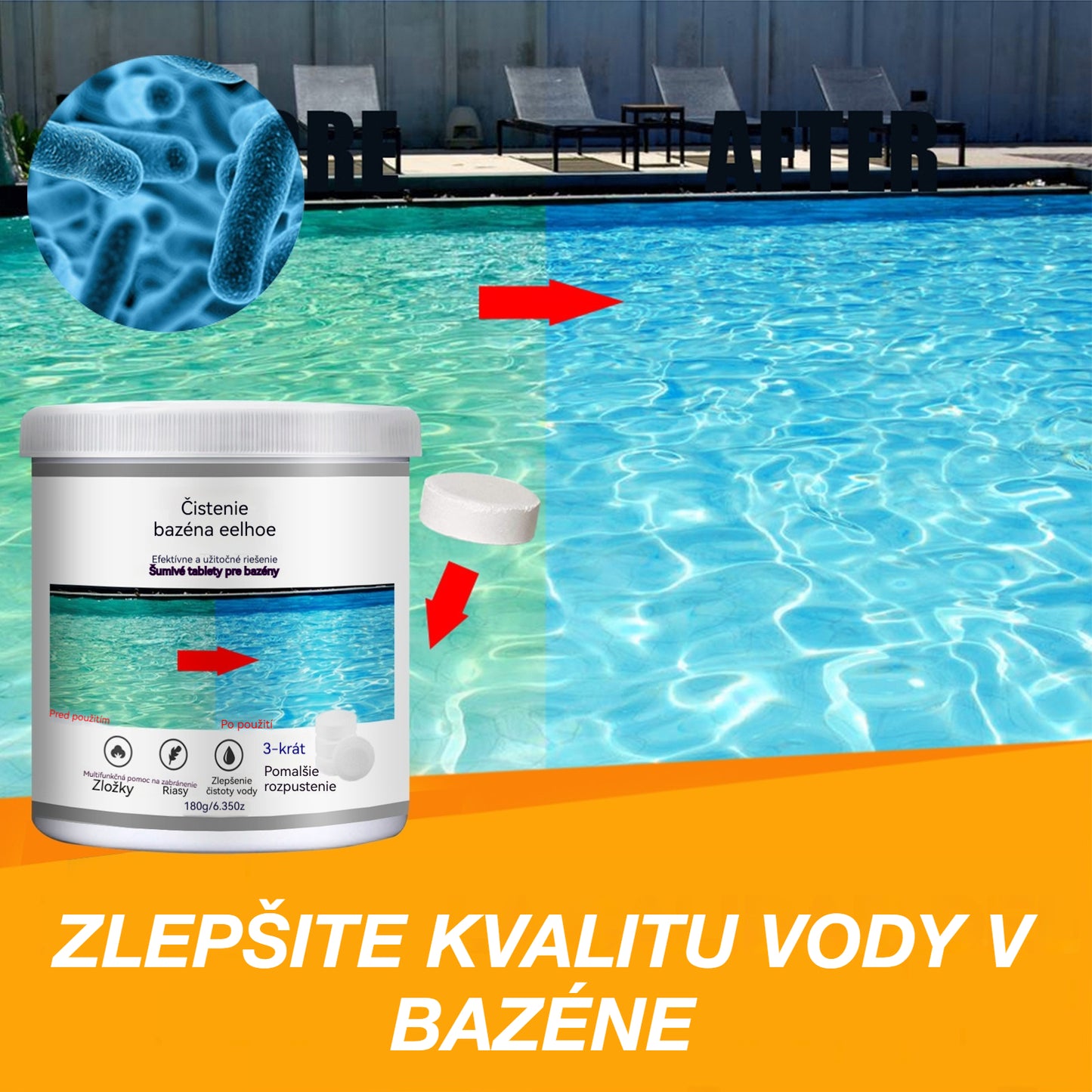 🔥Kúpte 1 a získajte 1 zadarmo (2 fľaše) šumivé tablety na čistenie bazénov
