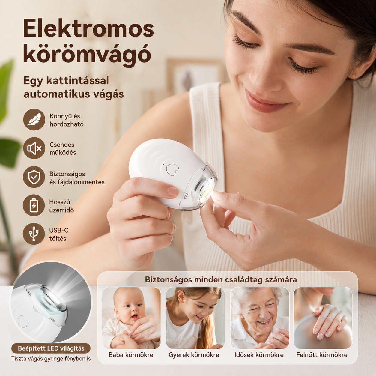 💅✨ Automata körömreszelő (1 darab), biztonságosan és gyengéden ápolja a körmeidet 👶🔧