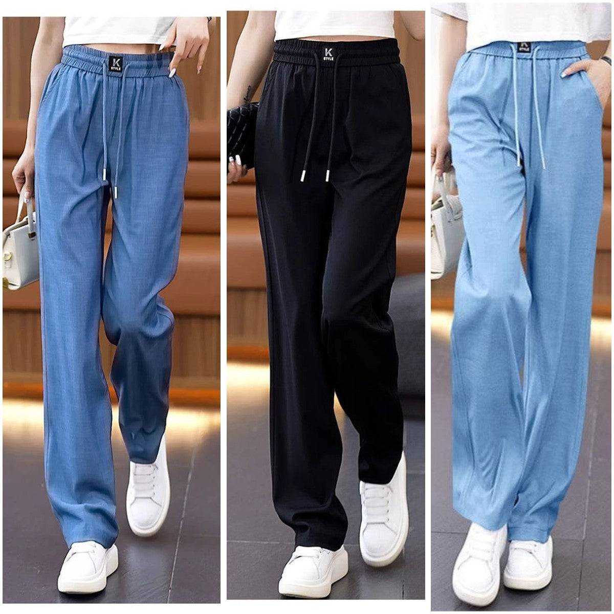 ❤️【S-3XL】Magas derekú, bő szárú jégselyem farmer