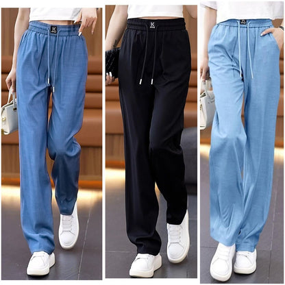 ❤️【S-3XL】Magas derekú, bő szárú jégselyem farmer