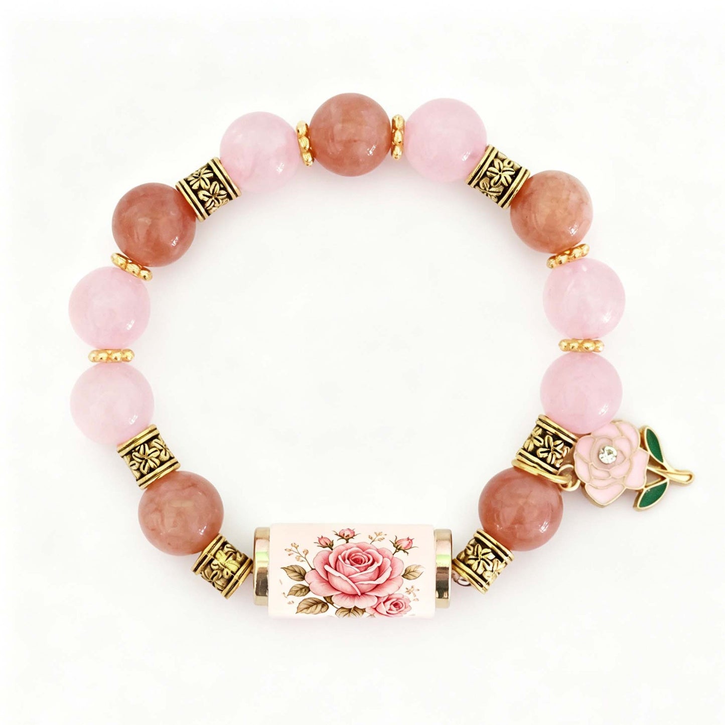 🔥【Compra 1 y llévate 1 gratis】🎁✨Pulsera de flores de cumpleaños de diciembre con colgante de rosa en forma de gota de aceite de aleación y pulsera de calcedonia🌸