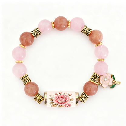 🔥【Compra 1 y llévate 1 gratis】🎁✨Pulsera de flores de cumpleaños de diciembre con colgante de rosa en forma de gota de aceite de aleación y pulsera de calcedonia🌸