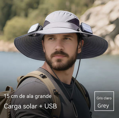 🍃Sombrero para exteriores de larga duración con doble ventilador y alimentación dual (solar y USB)